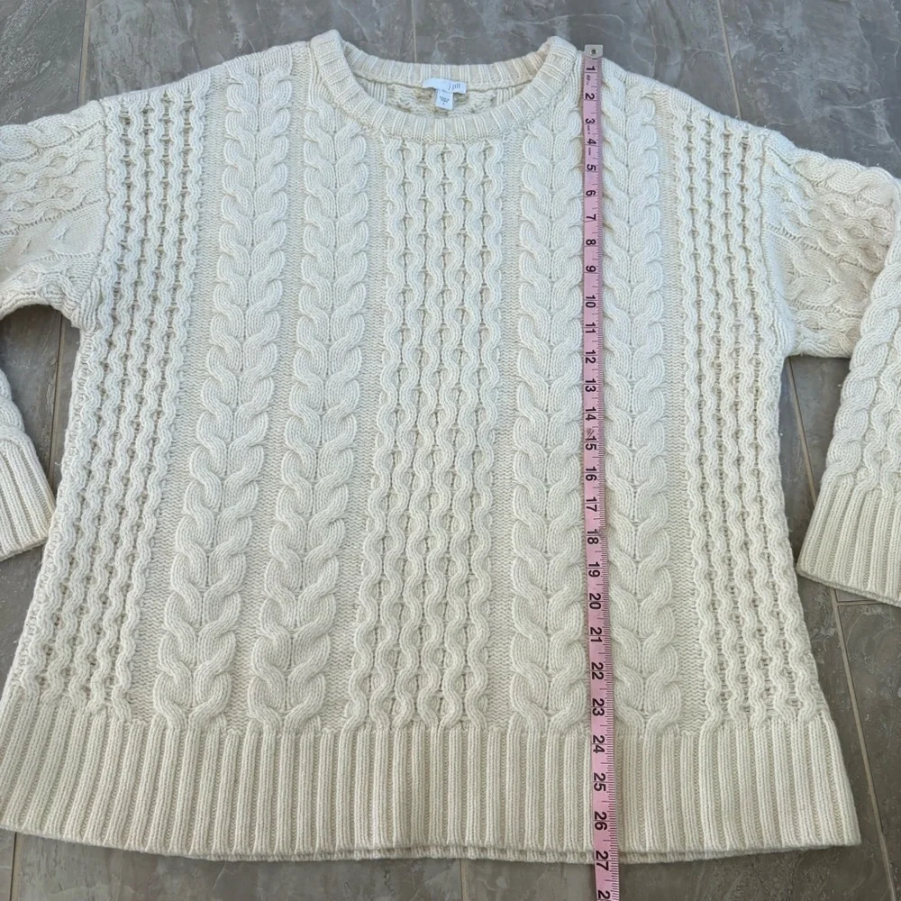 J. Jill Ivory Cream Cable Knit Lambswool Blend Fisherman Sweater Sz L Classic - Picture 8 of 10